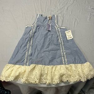 NWT Artisan NY Girls Sleeveless Denim Dress with Lace Underskirt Size 6